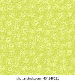 Seamless creative hand-drawn pattern of stylized flowers in yellow-green and olive colors. Vector illustration.