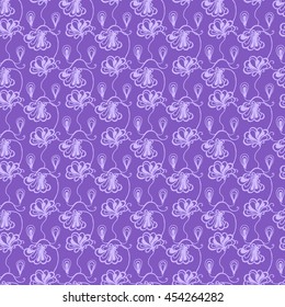Seamless creative hand-drawn pattern of stylized flowers in pale violet and light lilac colors. Vector illustration.