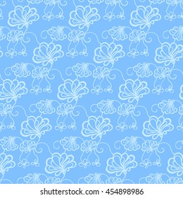 Seamless creative hand-drawn pattern of stylized flowers in pale cyan and cornflower blue colors. Vector illustration.