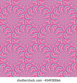 Seamless creative hand-drawn pattern of stylized flowers. Vector illustration.