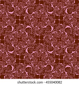 Seamless creative hand-drawn pattern of stylized flowers in pale pink and brown colors. Vector illustration.
