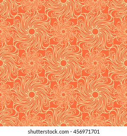 Seamless creative hand-drawn pattern of stylized flowers in yellow and orange colors. Vector illustration.