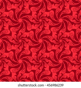 Seamless creative hand-drawn pattern of stylized flowers in bright red and dark burgundy colors. Vector illustration.