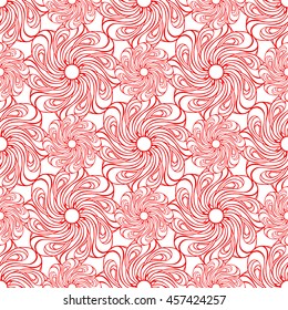 Seamless creative hand-drawn pattern of stylized flowers in white and bright scarlet colors. Vector illustration.