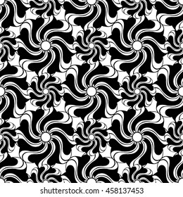 Seamless creative hand-drawn pattern of stylized flowers in black and white colors. Vector illustration.