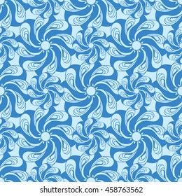Seamless creative hand-drawn pattern of stylized flowers in light cyan and sky blue colors. Vector illustration.