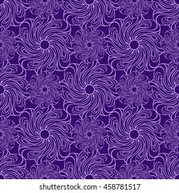 Seamless creative hand-drawn pattern of stylized flowers in pale lilac and dark violet colors. Vector illustration.