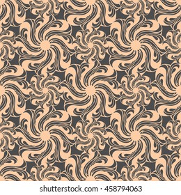 Seamless creative hand-drawn pattern of stylized flowers in pink-beige and slate gray colors. Vector illustration.