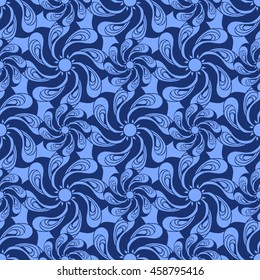 Seamless creative hand-drawn pattern of stylized flowers in cornflower and cerulean blue colors. Vector illustration.