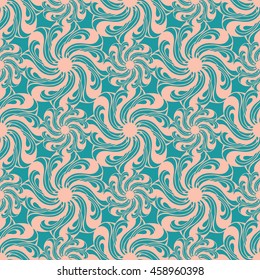 Seamless creative hand-drawn pattern of stylized flowers in pale pink and blue-green colors. Vector illustration.