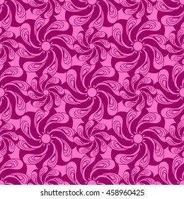 Seamless creative hand-drawn pattern of stylized flowers in bright fuchsia and pale pink colors. Vector illustration.