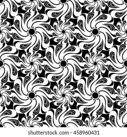 Seamless creative hand-drawn pattern of stylized flowers in black and white colors. Vector illustration.