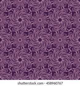 Seamless creative hand-drawn pattern of stylized flowers in dark violet and pale pink colors. Vector illustration.