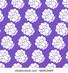 Seamless creative hand-drawn pattern of stylized flowers in white and bright violet colors. Vector illustration.