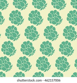 Seamless creative hand-drawn pattern of stylized flowers in pale yellow and light olive colors. Vector illustration.