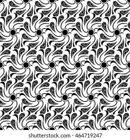 Seamless creative hand-drawn pattern of stylized flowers in black and white colors. Vector illustration.