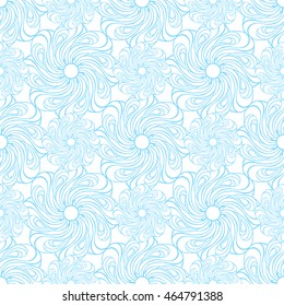 Seamless creative hand-drawn pattern of stylized flowers in pale cyan and white colors. Vector illustration.