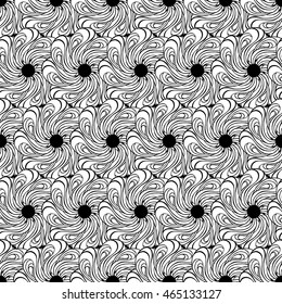 Seamless creative hand-drawn pattern of stylized flowers in black and white colors. Vector illustration.