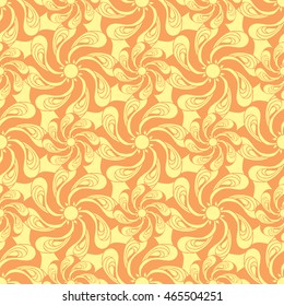 Seamless creative hand-drawn pattern of stylized flowers in pale yellow and peach-orange colors. Vector illustration.