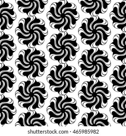 Seamless creative hand-drawn pattern of stylized flowers in black and white colors. Vector illustration.