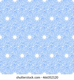 Seamless creative hand-drawn pattern of stylized flowers in white and light cornflower blue colors. Vector illustration.