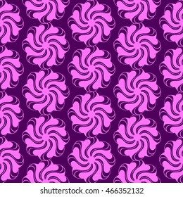 Seamless creative hand-drawn pattern of stylized flowers in dark violet and bright magenta colors. Vector illustration.