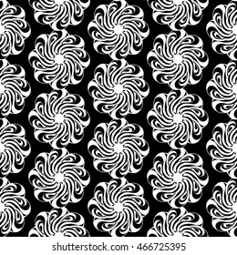 Seamless creative hand-drawn pattern of stylized flowers in black and white colors. Vector illustration.