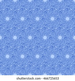 Seamless creative hand-drawn pattern of stylized flowers in pale cornflower blue and azure colors. Vector illustration.