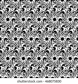 Seamless creative hand-drawn pattern of stylized flowers in black and white colors. Vector illustration.