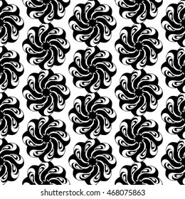 Seamless creative hand-drawn pattern of stylized flowers in black and white colors. Vector illustration.