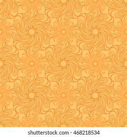 Seamless creative hand-drawn pattern of stylized flowers in yellow and orange colors. Vector illustration.