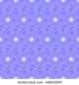 Seamless creative hand-drawn pattern of stylized flowers in bright cornflower blue and pale lilac colors. Vector illustration.