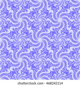 Seamless creative hand-drawn pattern of stylized flowers in bright cornflower blue and pale lilac colors. Vector illustration.