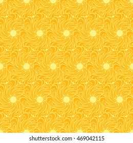 Seamless creative hand-drawn pattern of stylized flowers in yellow and orange colors. Vector illustration.