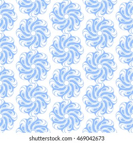 Seamless creative hand-drawn pattern of stylized flowers in white and light cornflower blue colors. Vector illustration.