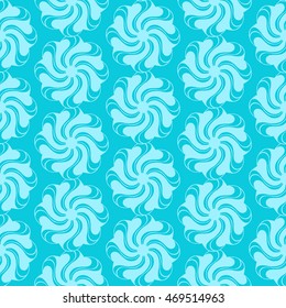 Seamless creative hand-drawn pattern of stylized flowers in light cyan and bright turquoise colors. Vector illustration.