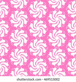 Seamless creative hand-drawn pattern of stylized flowers in pale magenta and white colors. Vector illustration.