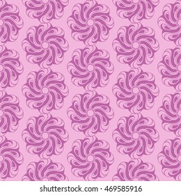 Seamless creative hand-drawn pattern of stylized flowers in mauve and pale magenta colors. Vector illustration.