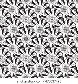 Seamless creative hand-drawn pattern of stylized flowers in black and white colors. Vector illustration.