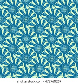 Seamless creative hand-drawn pattern of stylized flowers in pale pistachio and cerulean blue colors. Vector illustration.