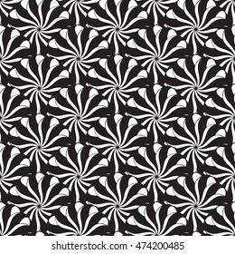 Seamless creative hand-drawn pattern of stylized flowers in black and white colors. Vector illustration.