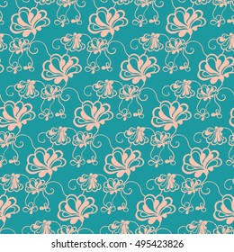 Seamless creative hand-drawn pattern of stylized flowers. Vector illustration.