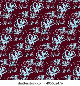 Seamless creative hand-drawn pattern of stylized flowers. Vector illustration.