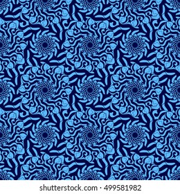 Seamless creative hand-drawn pattern of stylized flowers. Vector illustration.