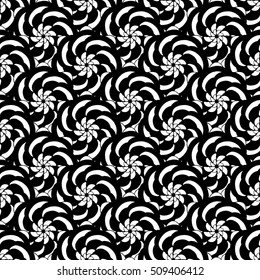 Seamless creative hand-drawn pattern of stylized flowers in black and white colors. Vector illustration.