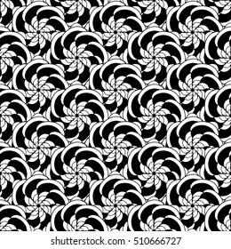 Seamless creative hand-drawn pattern of stylized flowers in black and white colors. Vector illustration.