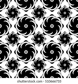 Seamless creative hand-drawn pattern of stylized flowers in black and white colors. Vector illustration.