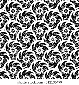 Seamless creative hand-drawn pattern of stylized flowers in black and white colors. Vector illustration.