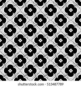 Seamless creative hand-drawn pattern of stylized flowers in black and white colors. Vector illustration.