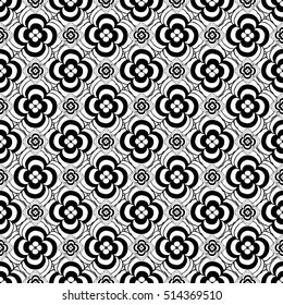 Seamless creative hand-drawn pattern of stylized flowers in black and white colors. Vector illustration.
